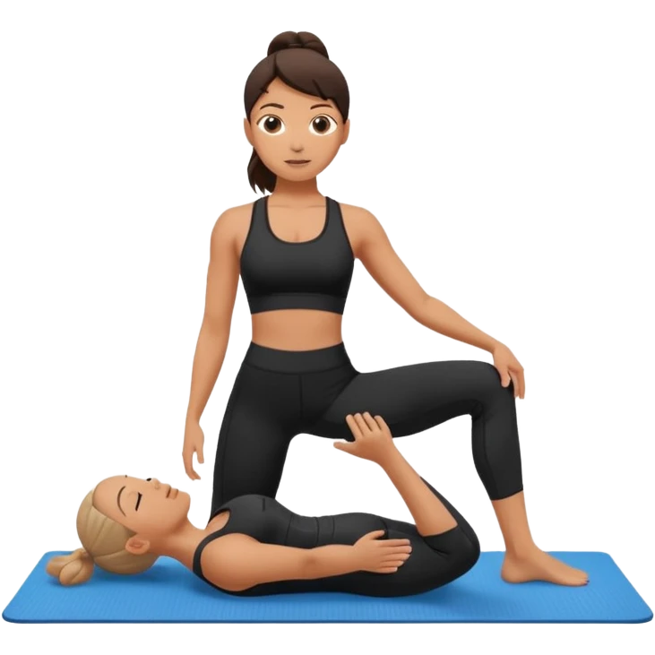 generate a pretty woman in black gym clothes doing pilates on a blue mat  emoji