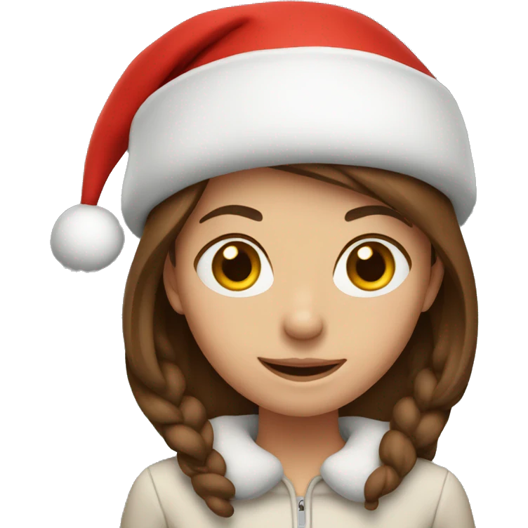 Girl with brown hair in Santa hat emoji