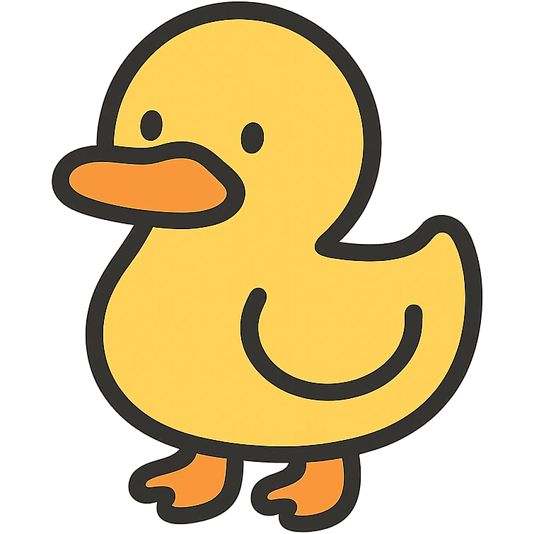 cute cartoon duck icon, rounded shapes, friendly expression, yellow beak, modern icon style emoji