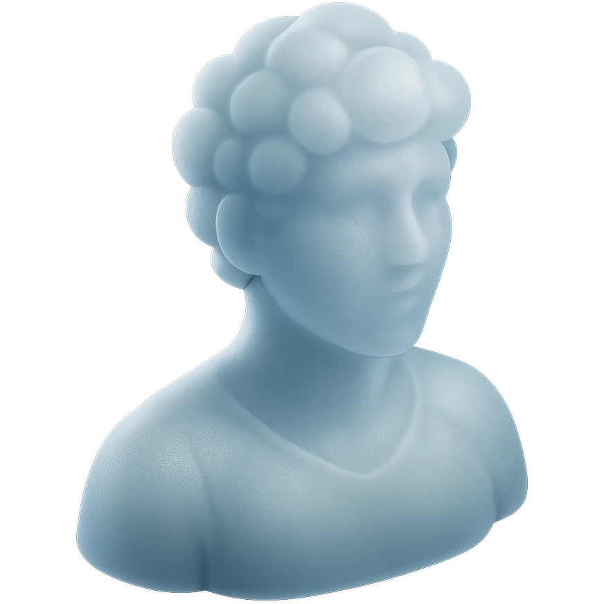 front view portrait of a person from shoulders up, fully composed of white fluffy convex clouds, matte glass style emoji