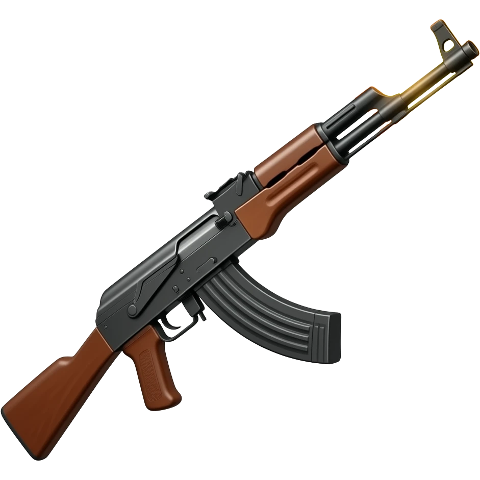 The ak47 with firing a bullet but the bullet is tiny away hand tha gap between bullet and hun is coverd by fire like a blast emoji
