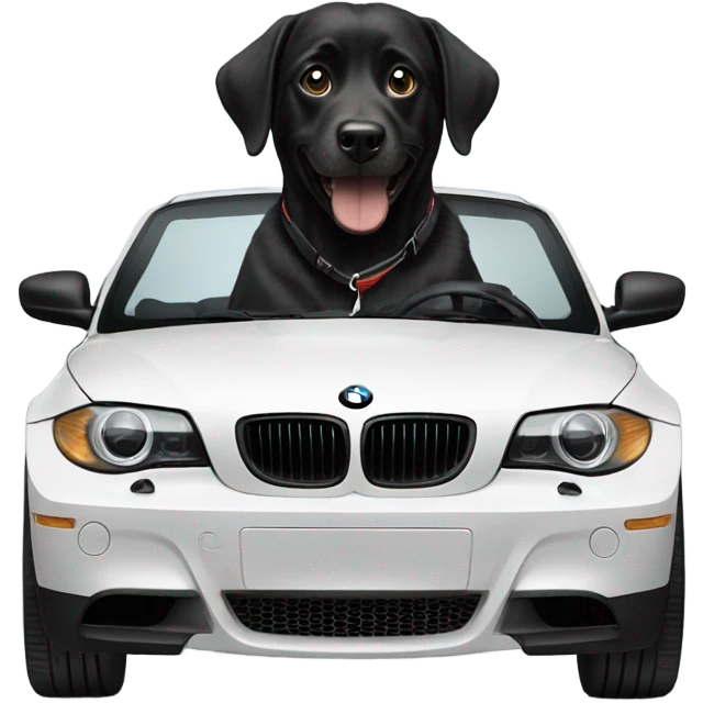 Black dog driving a bmw emoji