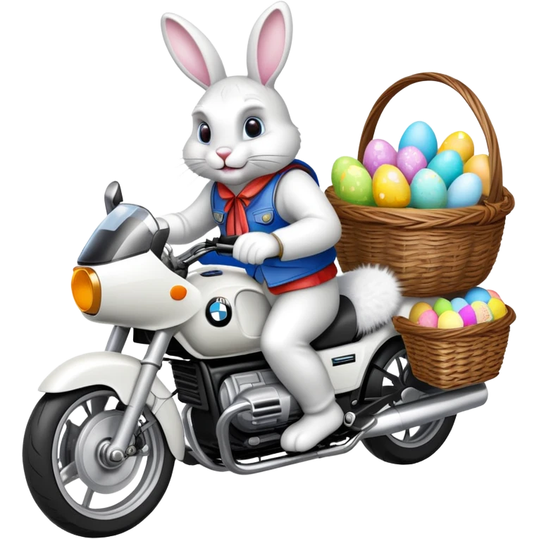 Easter bunny riding a BMW boxer motorcycle emoji