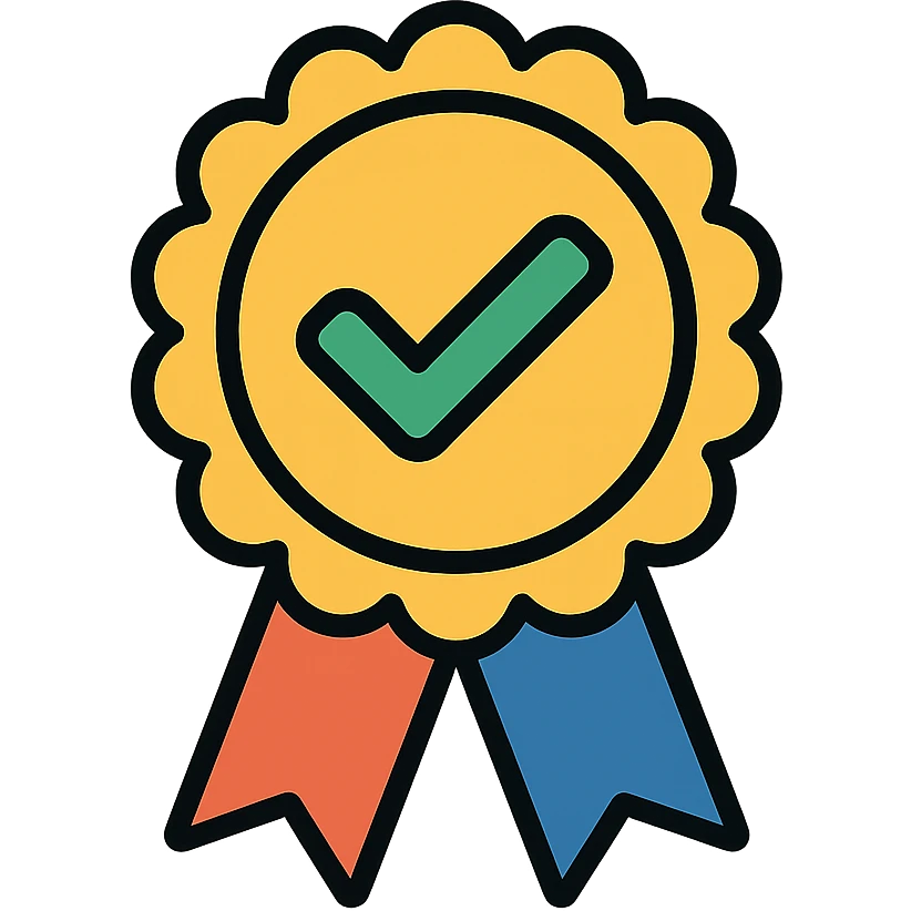 vector icon of a recommended award badge with gold and colorful elements, elegant and minimalist flat design, isolated on white background, 2D flat vector, trending icon look, soft shadows, no text, perfect for commercial use emoji