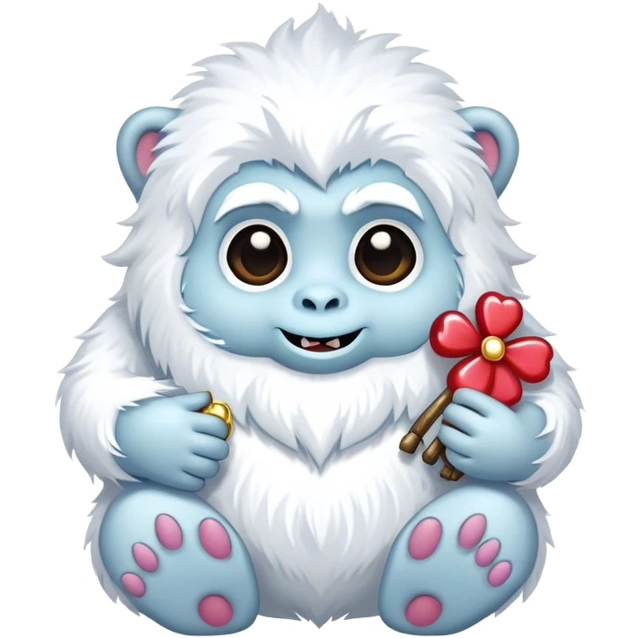Cute yeti holding lucky charm emoji