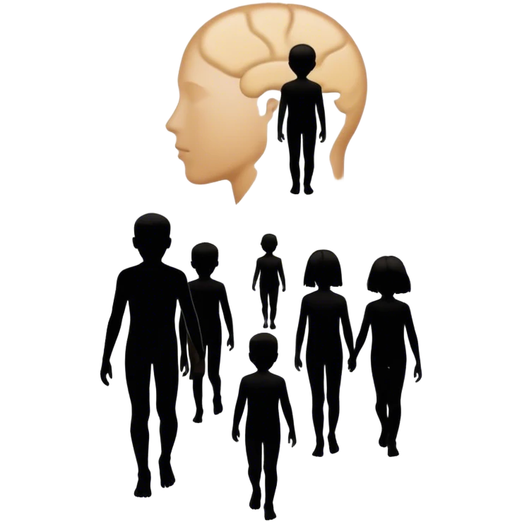  A silhouette of a person with faint, ]childhood figures inside their body, representing how memories are stored deep within, even if they are not consciously accessible. emoji