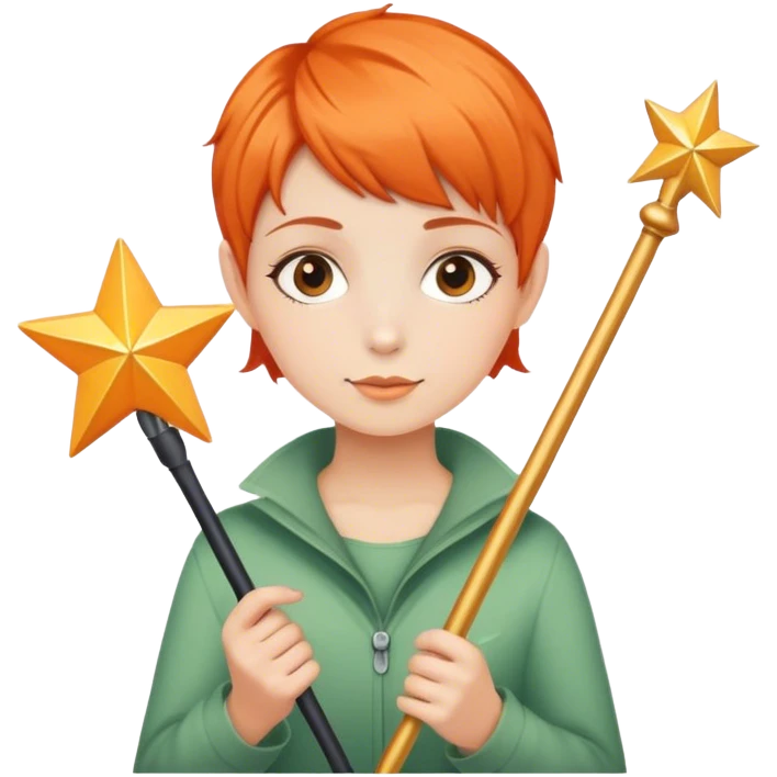 girl with orange pixie cut holding star-tipped wand emoji