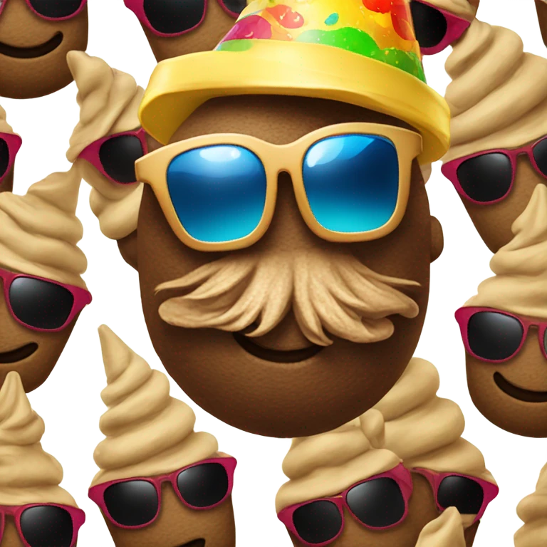 Poop with sunglasses and party hat emoji