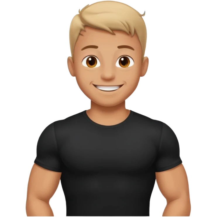 happy muscular young boy in black t shirt emoji