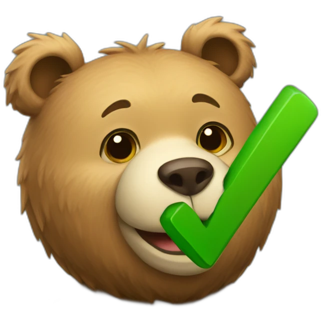 Bear holding green checkmark emoji