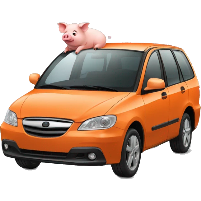 Pig driving orange mpv car emoji