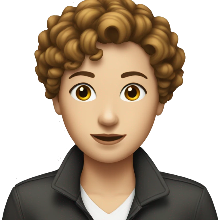 A short hair butch lesbian with straight hair with a women that has curly brown hair  emoji