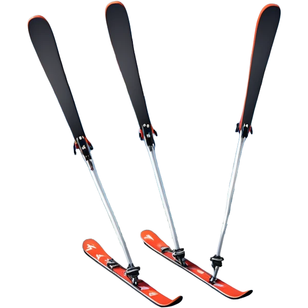 An icon featuring a pair of skis and ski poles in the foreground, set against a picturesque snow-covered slope. The background includes snowy peaks and evergreen trees, symbolizing the excitement and beauty of winter sports. Transparent background highlights the thrill of skiing and snowboarding. emoji