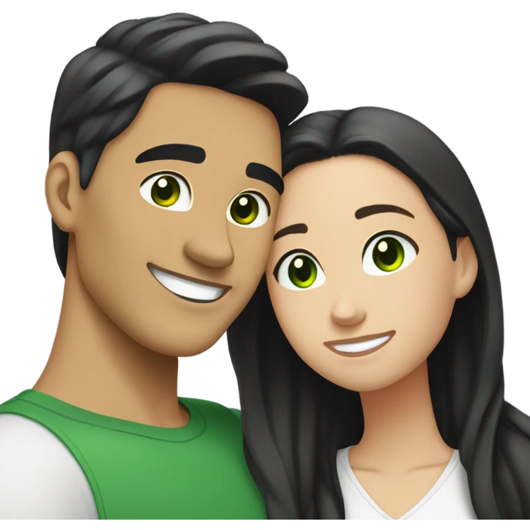 Light skin Asian male with straight black undercut hair and a white brunette female with green eyes and long wavy hair tightly hugging each other  emoji