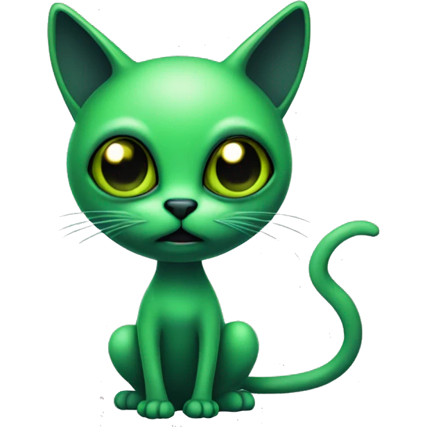 green alien cat with black eyes and long antenna  emoji