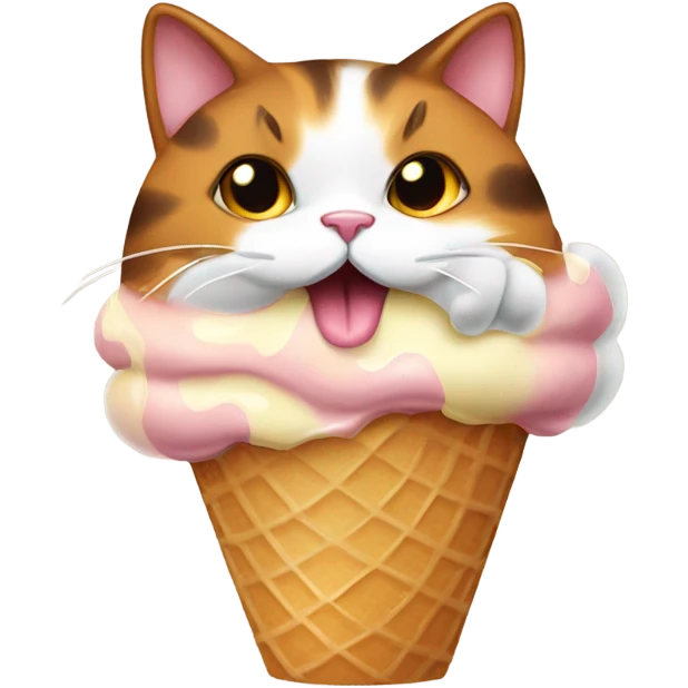 Fat calico cat eating ice cream cone emoji