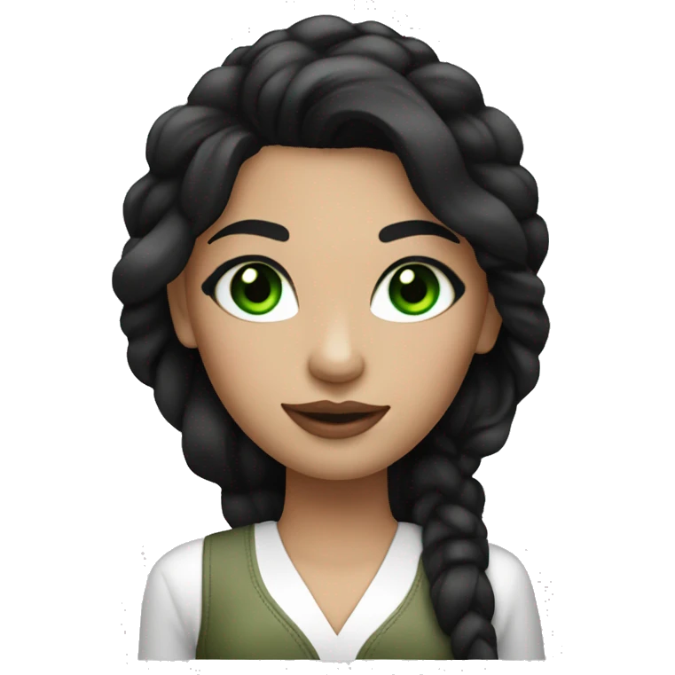 Makeup artist girl black hair green eyes white skin with a brash in her hand emoji
