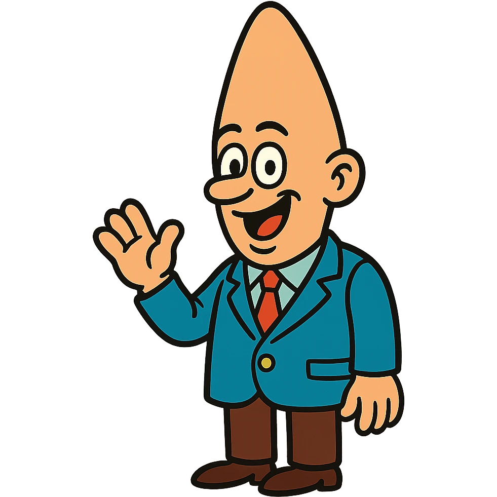A Coneheads man, inspired by the classic SNL character, with a tall cone-shaped head, wearing a suit, in a playful cartoon style emoji