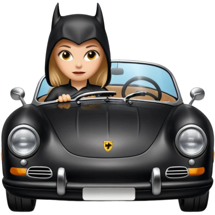 Bat Girl driving her satin-black 56 Porsche spider too fast in the country despite the rainy conditions  emoji