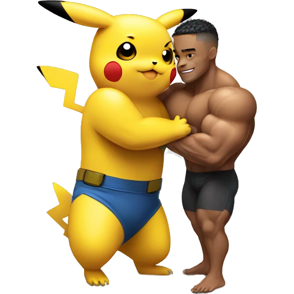 pikachu hugging a white male bodybuilder  emoji