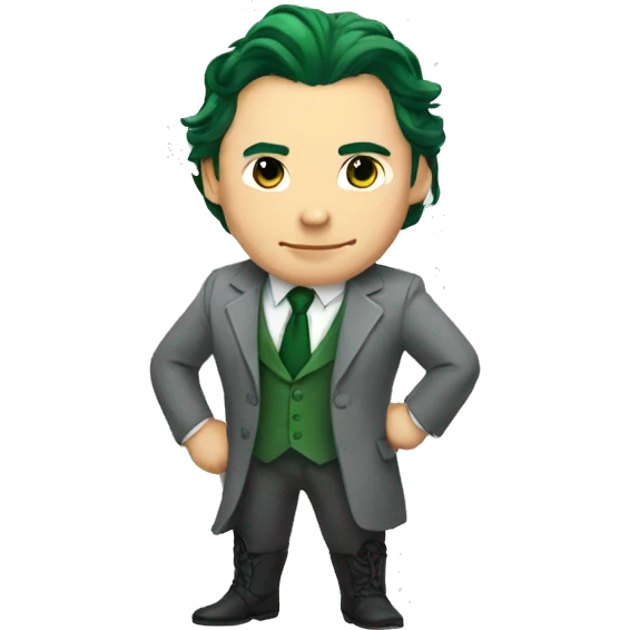 loki dressed in a grey suit and green tie emoji