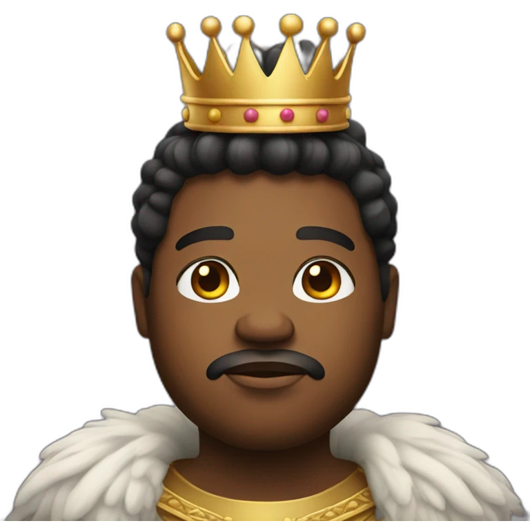 Calm black chubby king with crown and no facial hair emoji