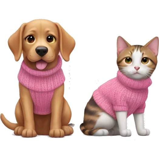 Cute dog and cat in pink sweaters emoji