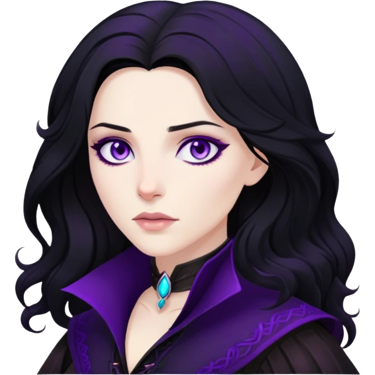 Yennefer from Witcher with black hair and purple eyes emoji