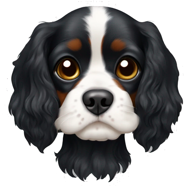 All black Cavalier King Charles spaniel with a while stripe on chest and a little bit of white on the chin. emoji