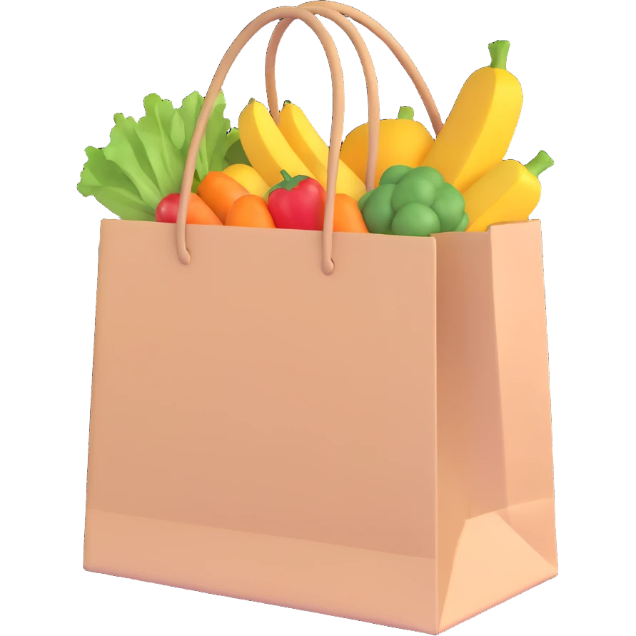 a shopping bag full of food emoji