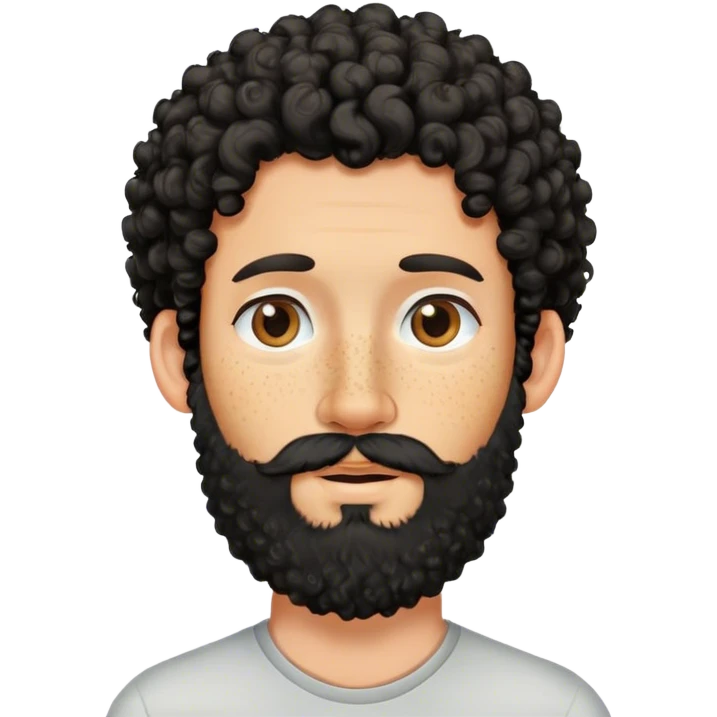 White man with freckles, black and curly hair, beard and earring on his nose emoji