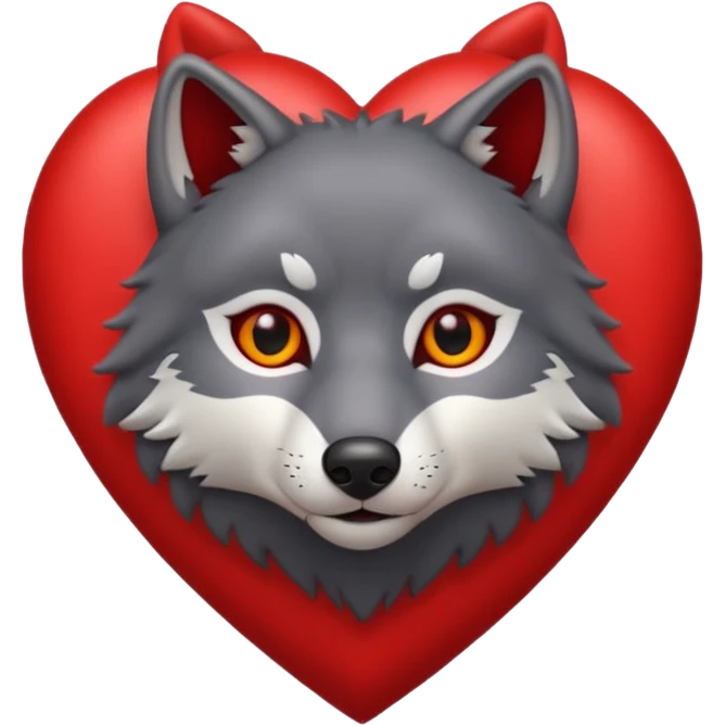 cute dark grey wolf head inside heart emoji