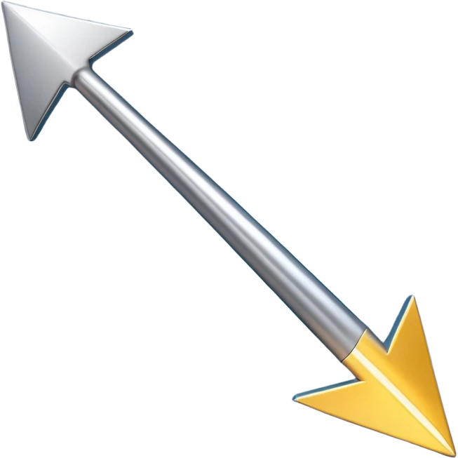 "iOS-style 3D emoji: a bold upward arrow emerging from a glowing base, with metallic edges and bright highlight." emoji