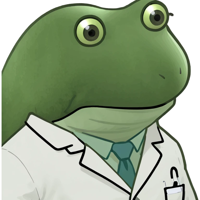 bufo frog as a doctor, sad expression, direct gaze emoji