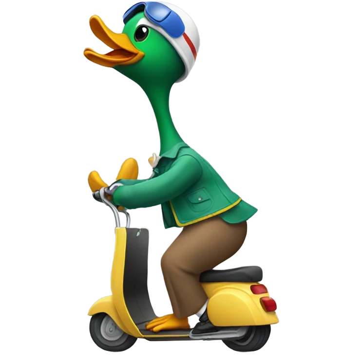 Duck riding a scooter emoji