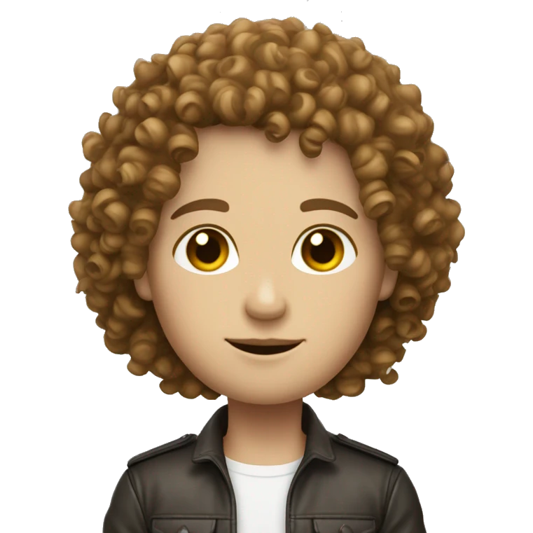 Curly hair white skin leather jacktet emoji