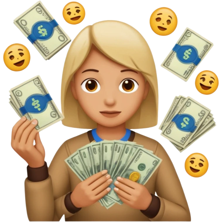 A caring parent counting money with family icons emoji emoji