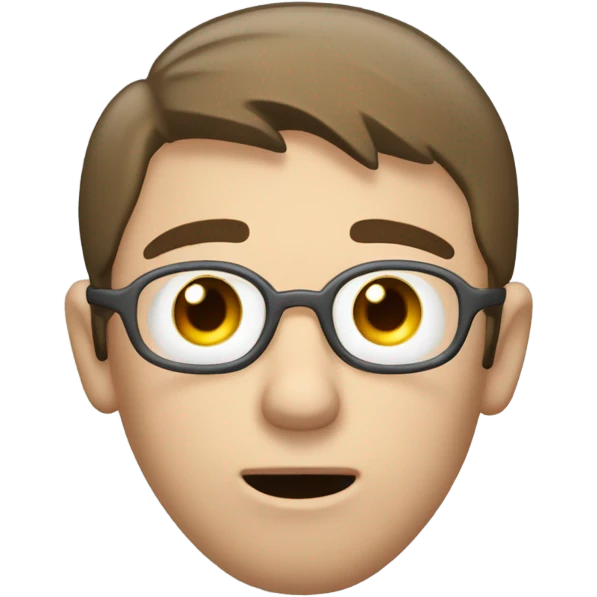 a man with buttons for eyes, disheveled short brown hair. three quarters perspective. Just hi face. Text bubble coming from his mouth with the text : "Bravo" emoji