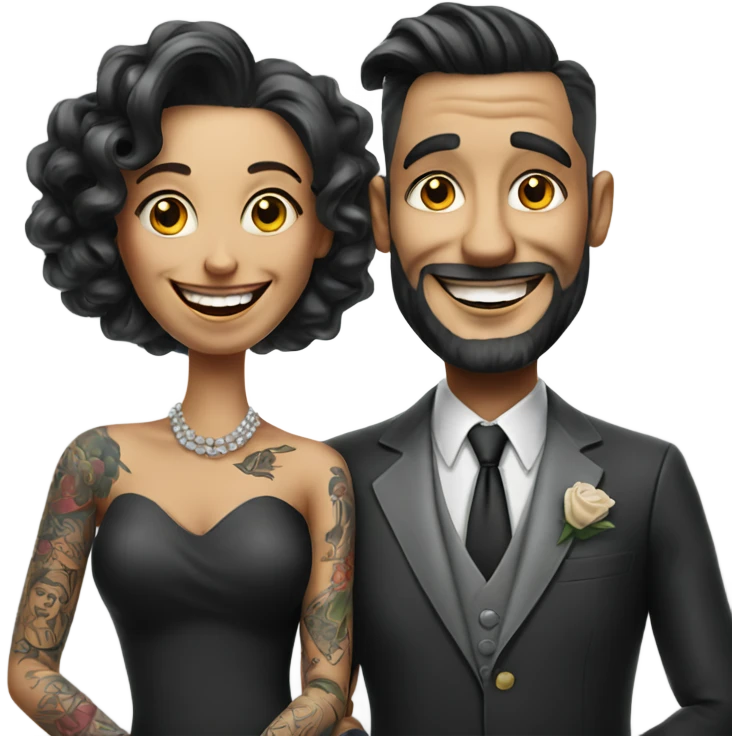 Hyper Realistic smiling tattooed couple in formal attire photo  emoji