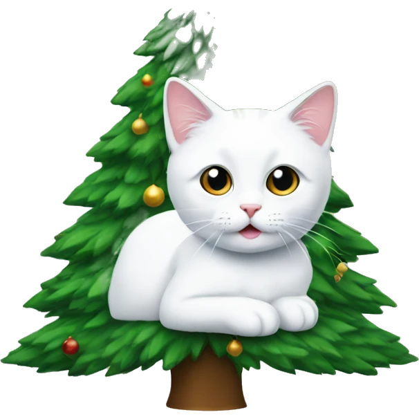Christmas tree with a white cat under it emoji