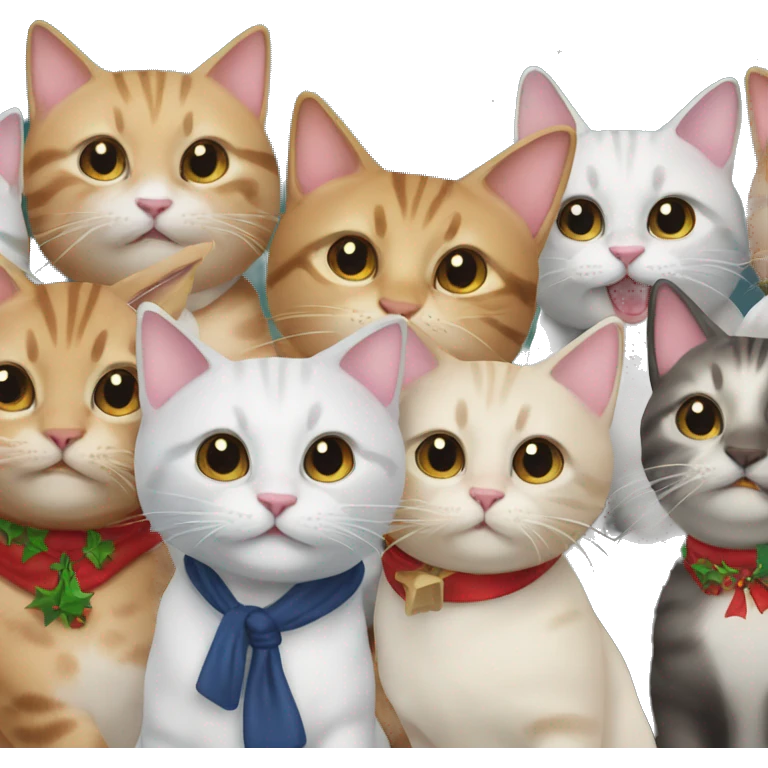 12 happy cats at a holiday party emoji