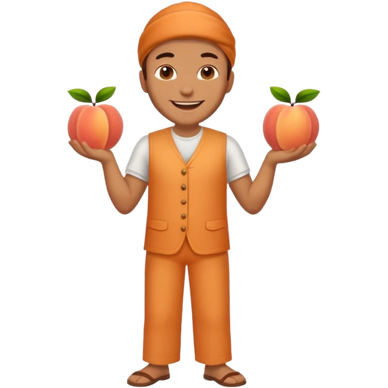 Excited pursed lip full body man emoji with a large peach where there waist would usually be emoji