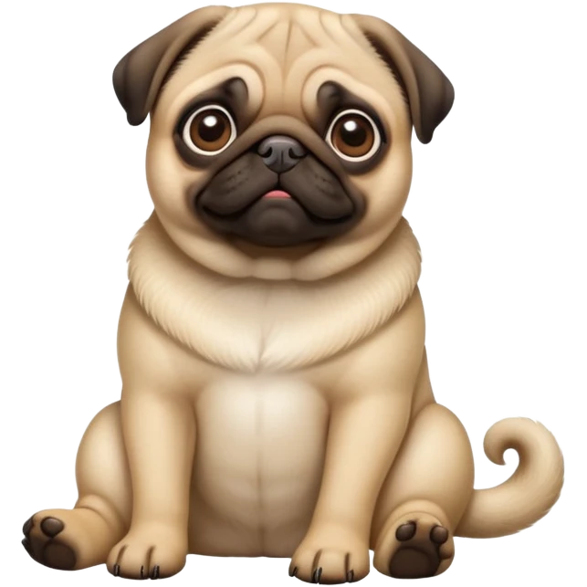 detailed-[pug]-realistic-full-body-sitting-emoji,-tail-resting-loosely-beside-its-paws,-head-tilted-dramatically, -sleek-fur,-simplified-yet-realistic-focused-features,-highly-detailed,-glowing-with-an-almost-sarcastic-glow emoji