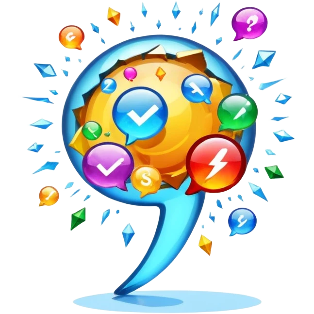 Speech bubble physically exploding into symbols emoji