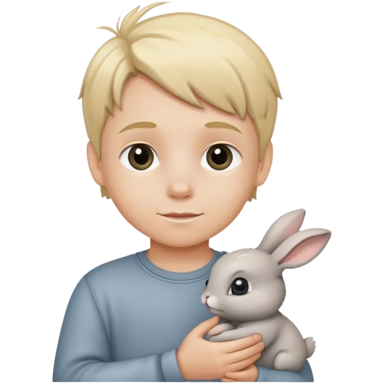 Blond kid holding grey bunny emoji