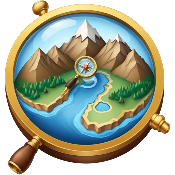 An icon featuring a globe, a compass, and a topographic map, symbolizing geography. The design includes mountain ranges, rivers, and a magnifying glass, representing the study of Earth's landscapes, features, and spatial relationships. Transparent background highlights geographic exploration. emoji