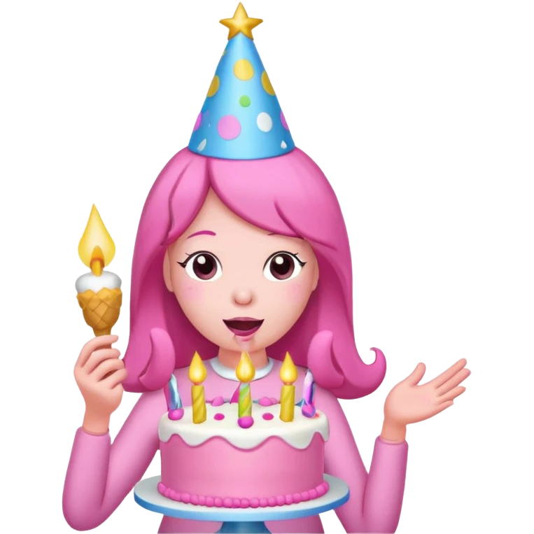 Princess Bubblegum from Adventure Time blowing on her birthday cake, cheerful, no text emoji