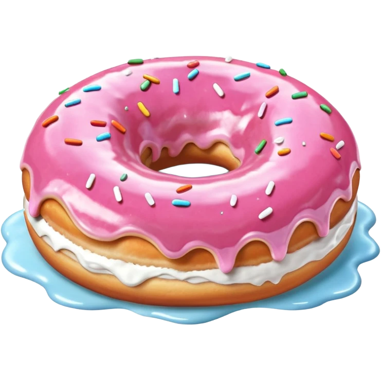 Pink donut with excessive amounts of white icing running down and through the hole of the donut, a waterfall of white icing. emoji