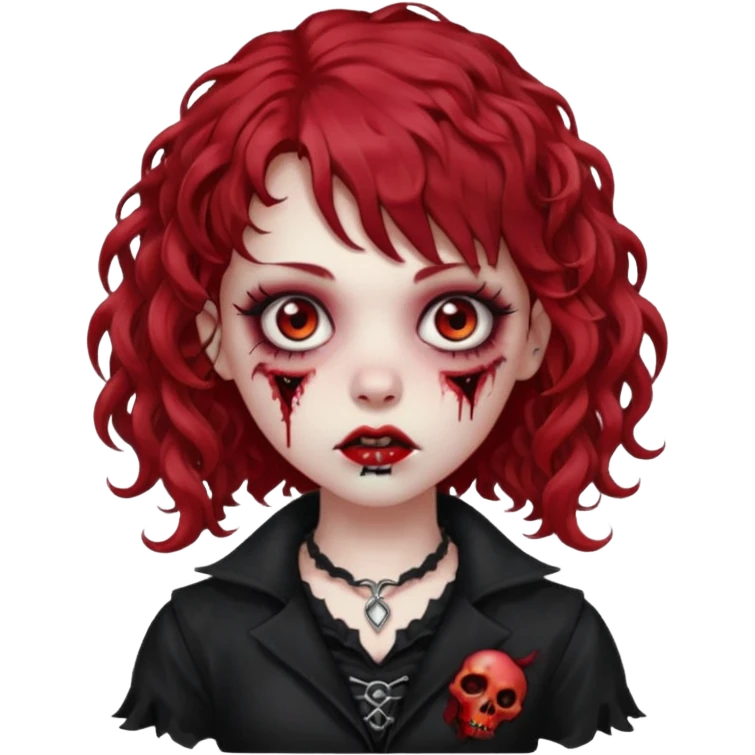 zombie girl red hair cacheado médio e franja, com piercing na boca(labret lateral), roupa gótica  emoji