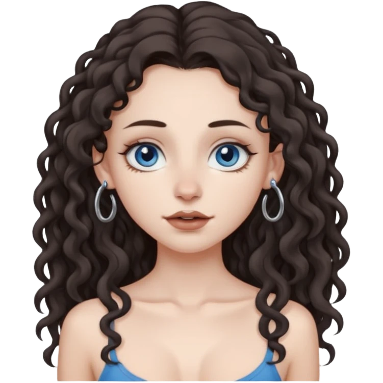 naked white skined girl with long littlebit curly hair dark brown hair and septum piercing  with beautifull skinny body  mid size breast and beautiful gray blue eyes emoji